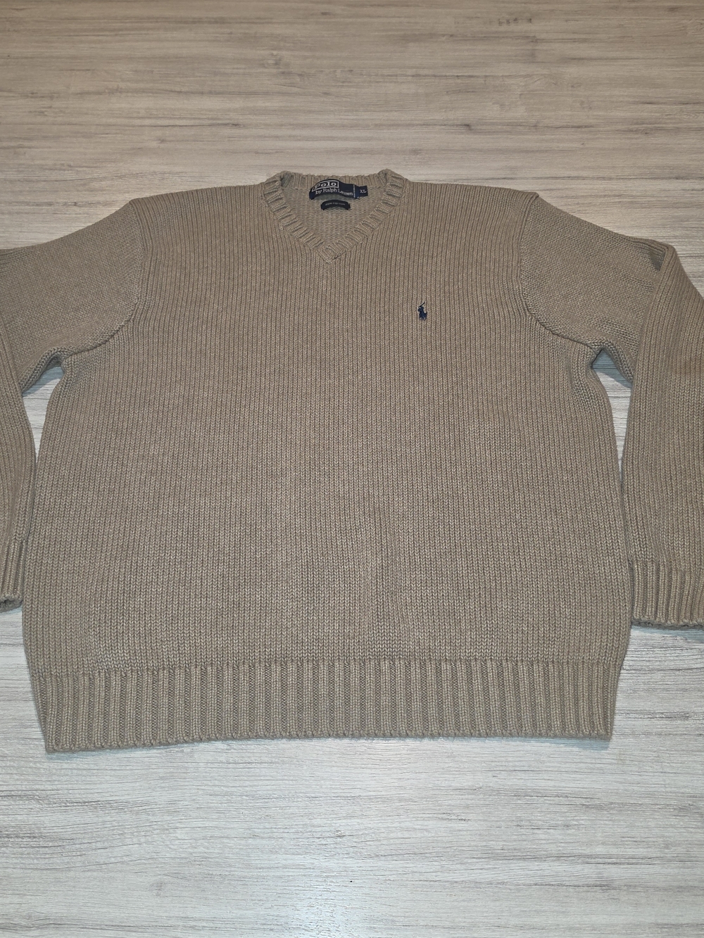 Vintage Polo Ralph Lauren Long Sleeve V Neck Sweater Men's Beige/Tan Size XL